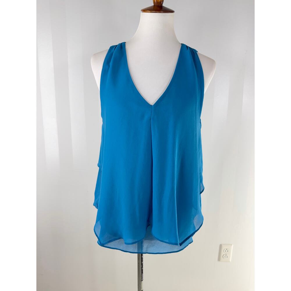 EAM Blue V Neck Sheer Top